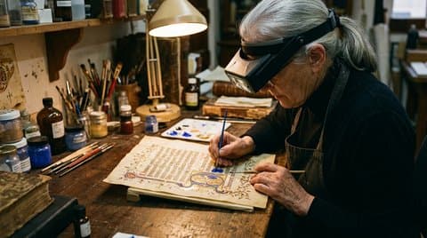 Conservator delicately restoring medieval parchment