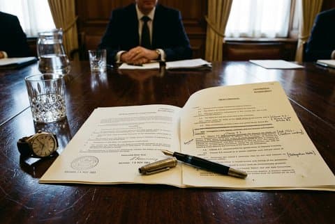 Diplomatic memorandum and draft arbitration protocol on a council desk