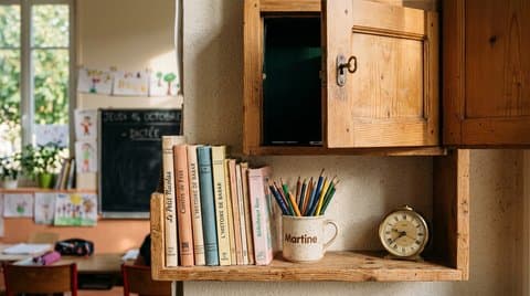 A primary school classroom in France where devices are locked away in favor of paper books