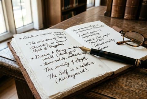 Scholarly notebook with fountain pen and laid paper