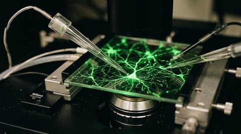 Patch clamp micropipette on neural tissue