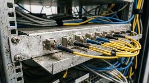 Fiber optic patch cords on metal distribution tray