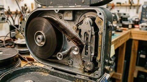 Vintage 16mm film camera gate and magazine mechanism