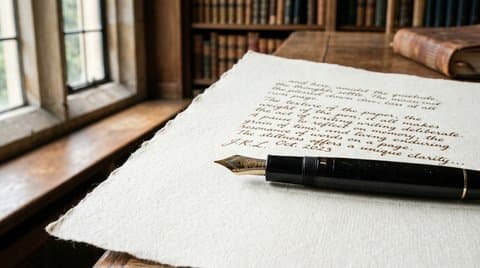 Vintage fountain pen on laid paper manuscript with wide margins