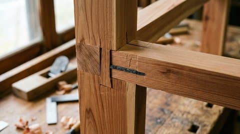 Traditional Japanese cedar timber joinery joint with acoustic dampening felt gap