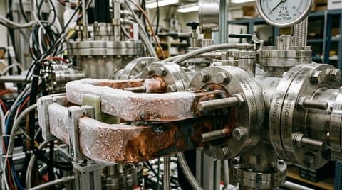 Heavy copper cryogenic busbars frosted with condensation on high-field magnet assembly