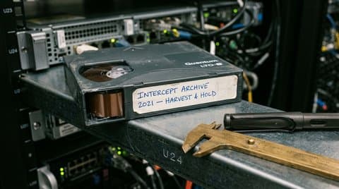LTO magnetic tape storage cartridge in server vault